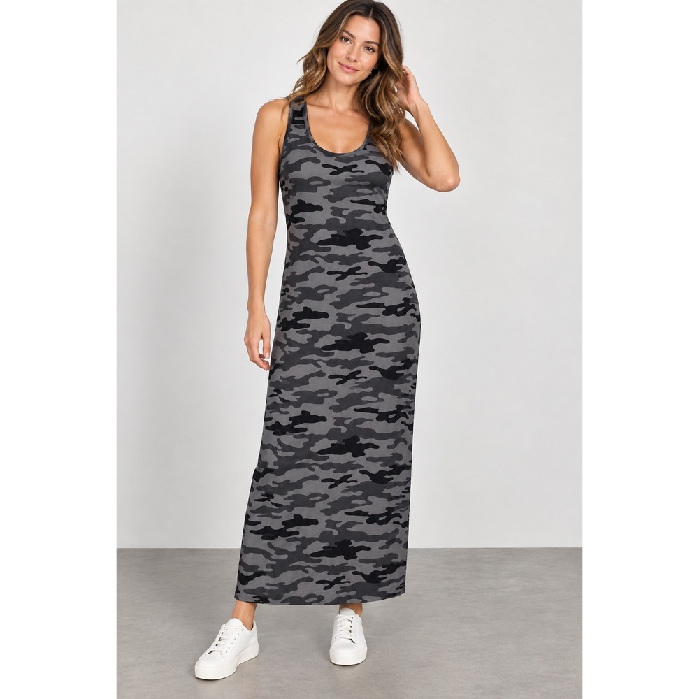 Peyton Jensen Evereve Camo Sleeveless Maxi Tank Dress Grey Black XL NEW Tags